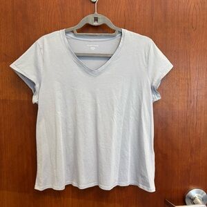 Eileen Fisher Organic Cotton Light Blue Gray V-Neck Tee size M